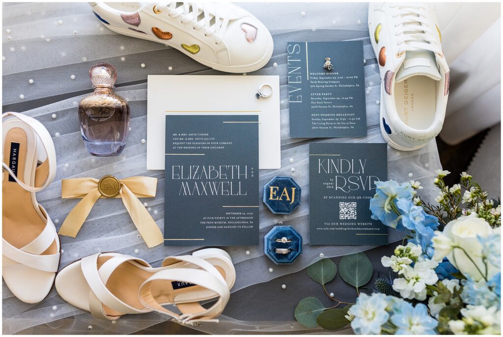 navy wedding invitation suite and other wedding details