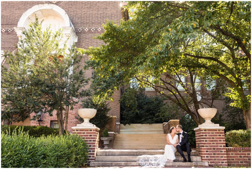Couple outside of their wedding ceremony at Penn Museum