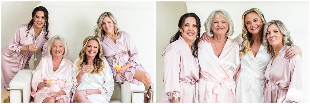 Bride gets ready with her mom and wedding party