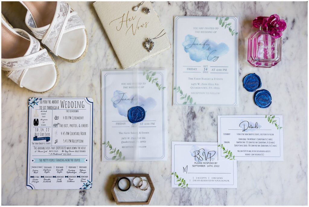 wedding invitations with blue details