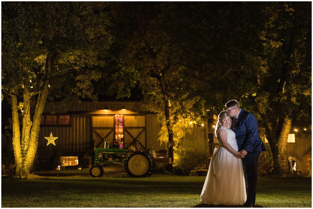 A quiet moment outside of a wedding reception at The Farm Bakery & Events