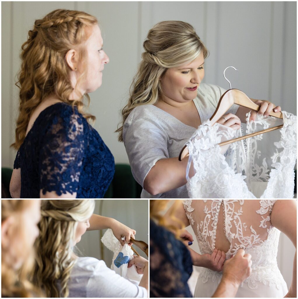 Lace and button back details on bride's wedding dress