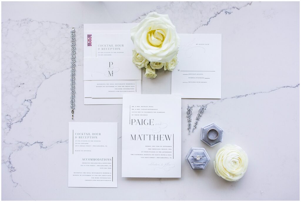 white and black elegant wedding invitation