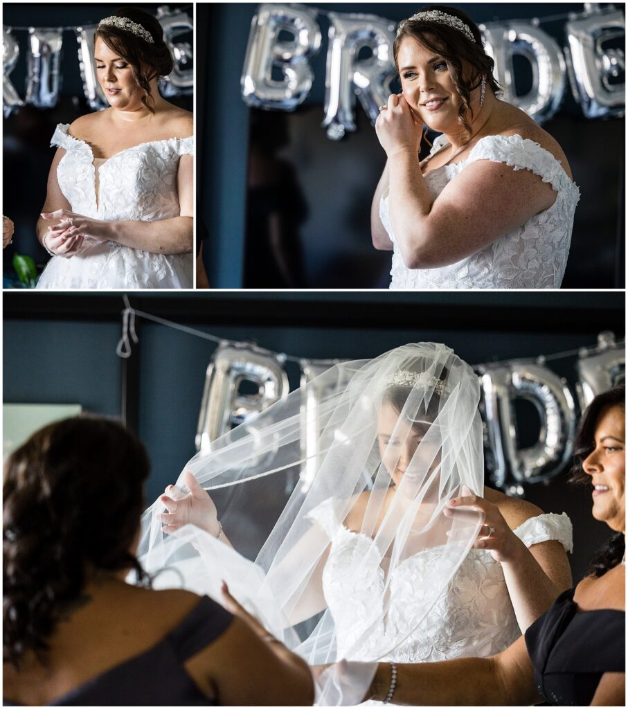 Bride puts on ring, earrings, and is helped with her veil 