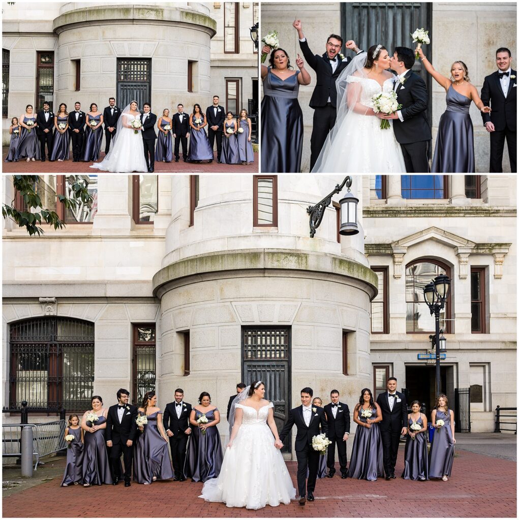 Wedding party portraits before wedding ceremony at Philadelphia's City Hall