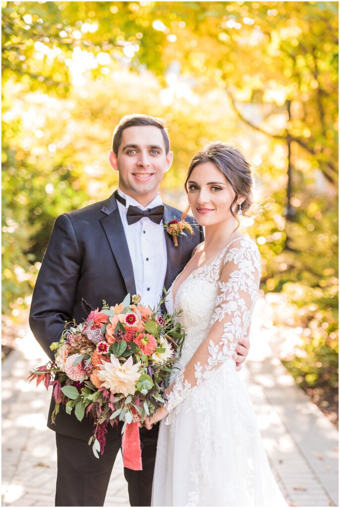 portrait of newlyweds in the fall