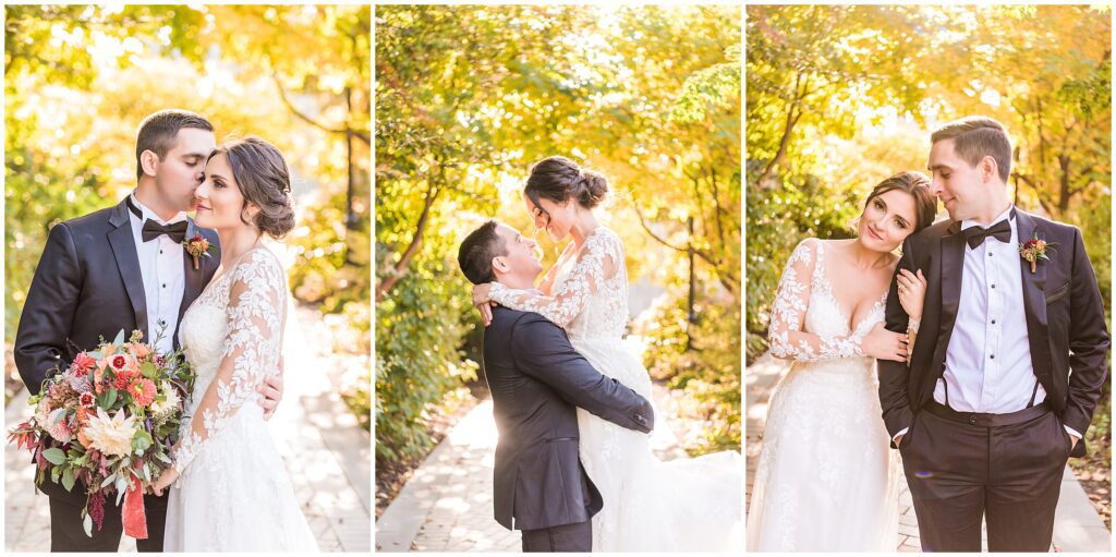 Groom lifts his bride in a hug