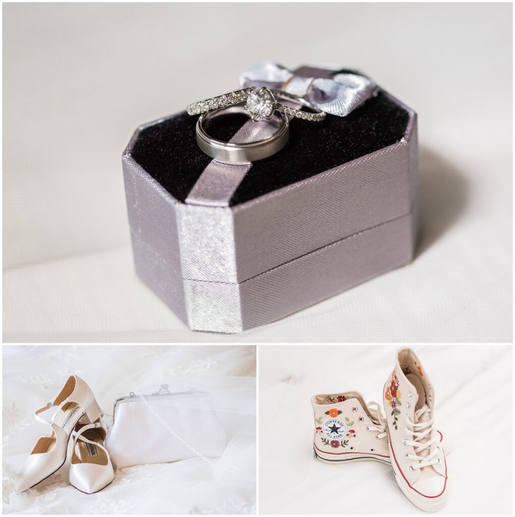 wedding rings and embroidered converse