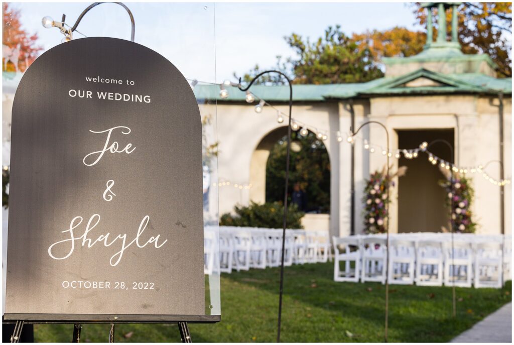 entrance to fall wedding ceremony at the American Swedish History Museum