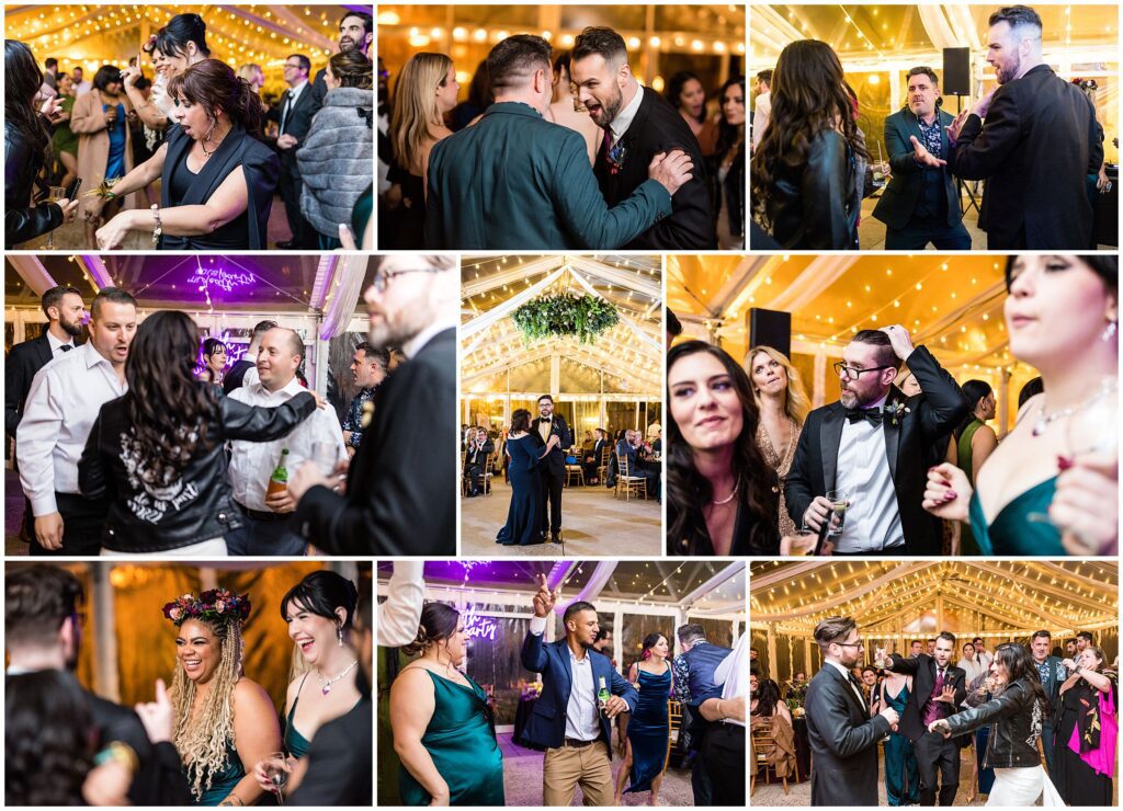 Til Death Do Us Party themed Halloween, moody fall wedding reception with twinkle lights