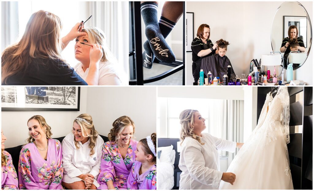Bride and her wedding party get ready
