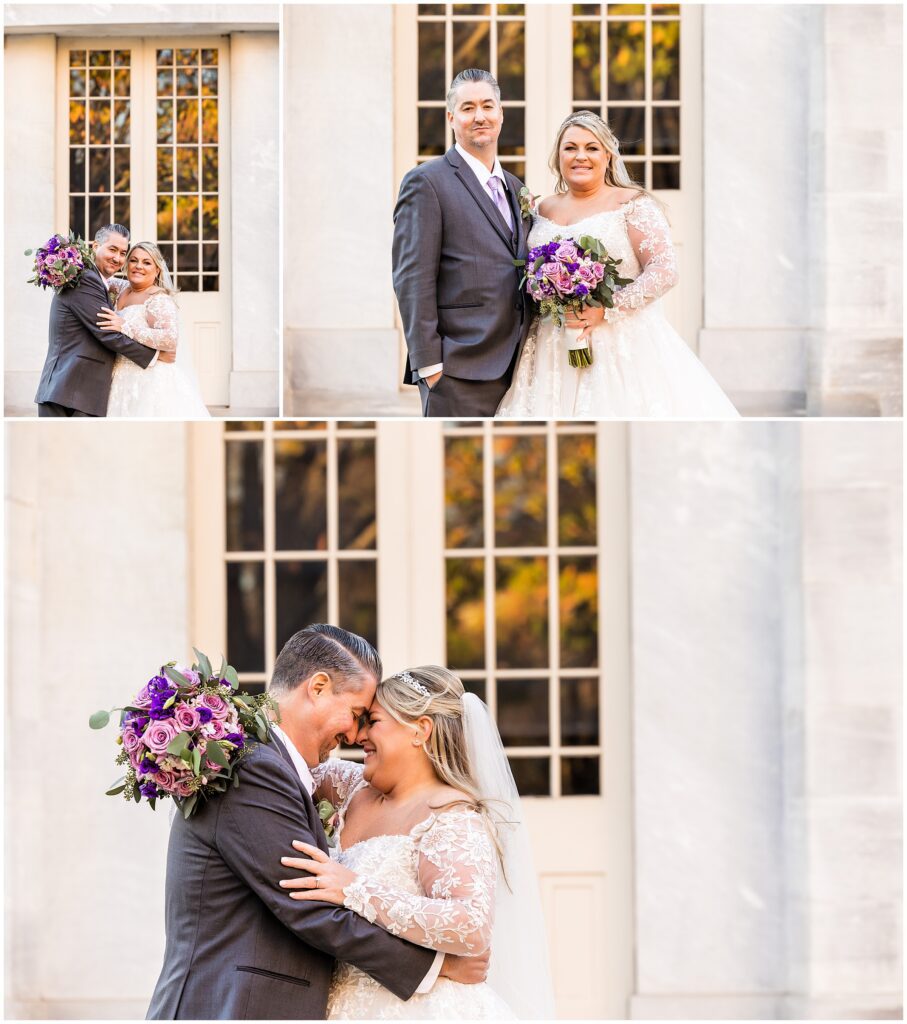 Newlyweds in front of Philadelphia’s Merchant Exchange Building