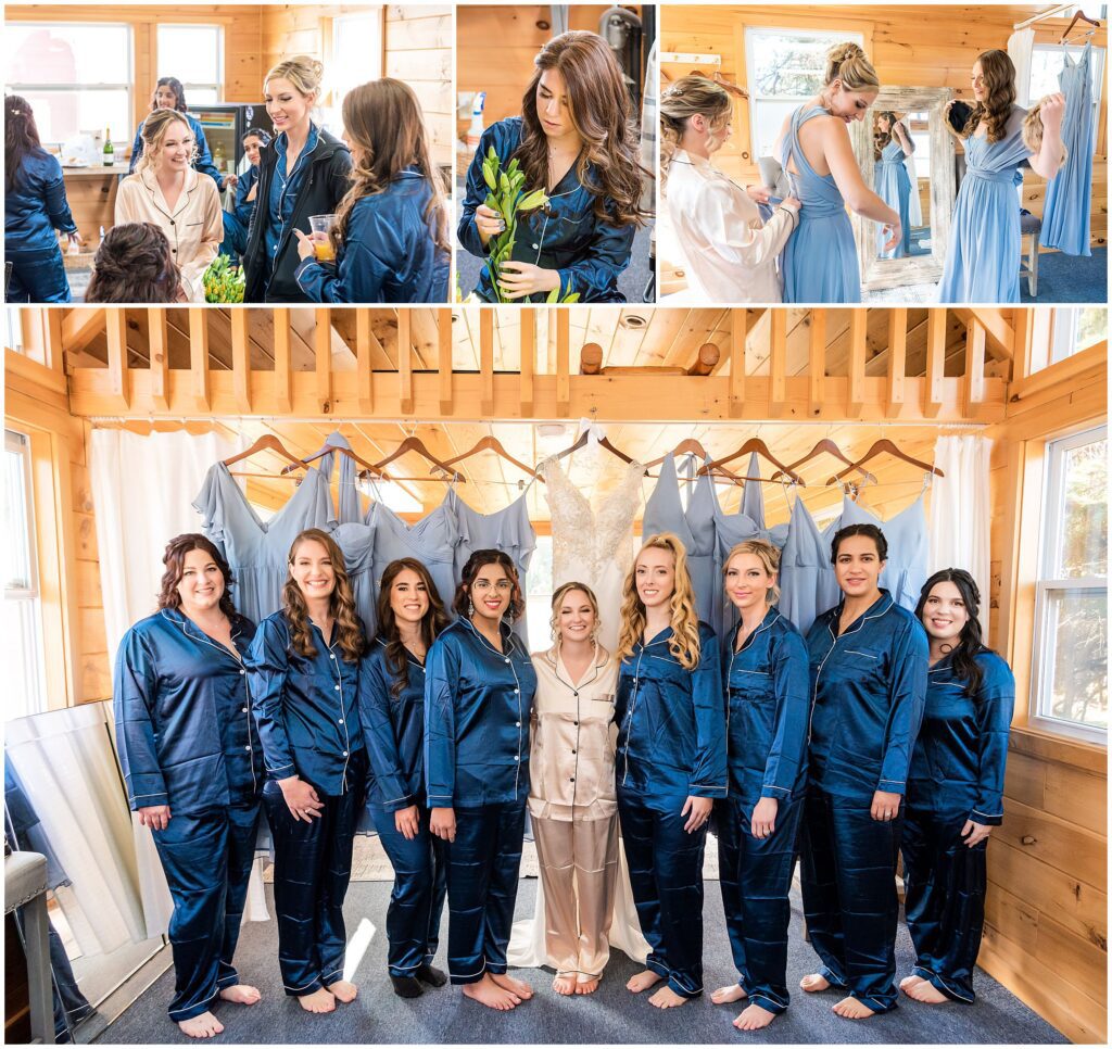 Bride and her wedding party get ready together