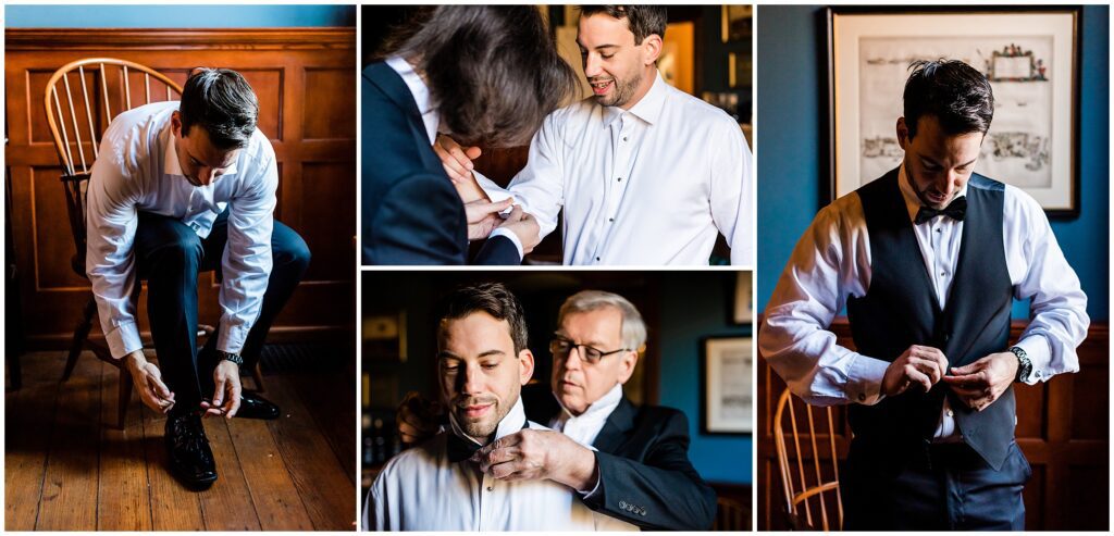 Groom gets ready for his fall wedding at the Inn at Grace Winery