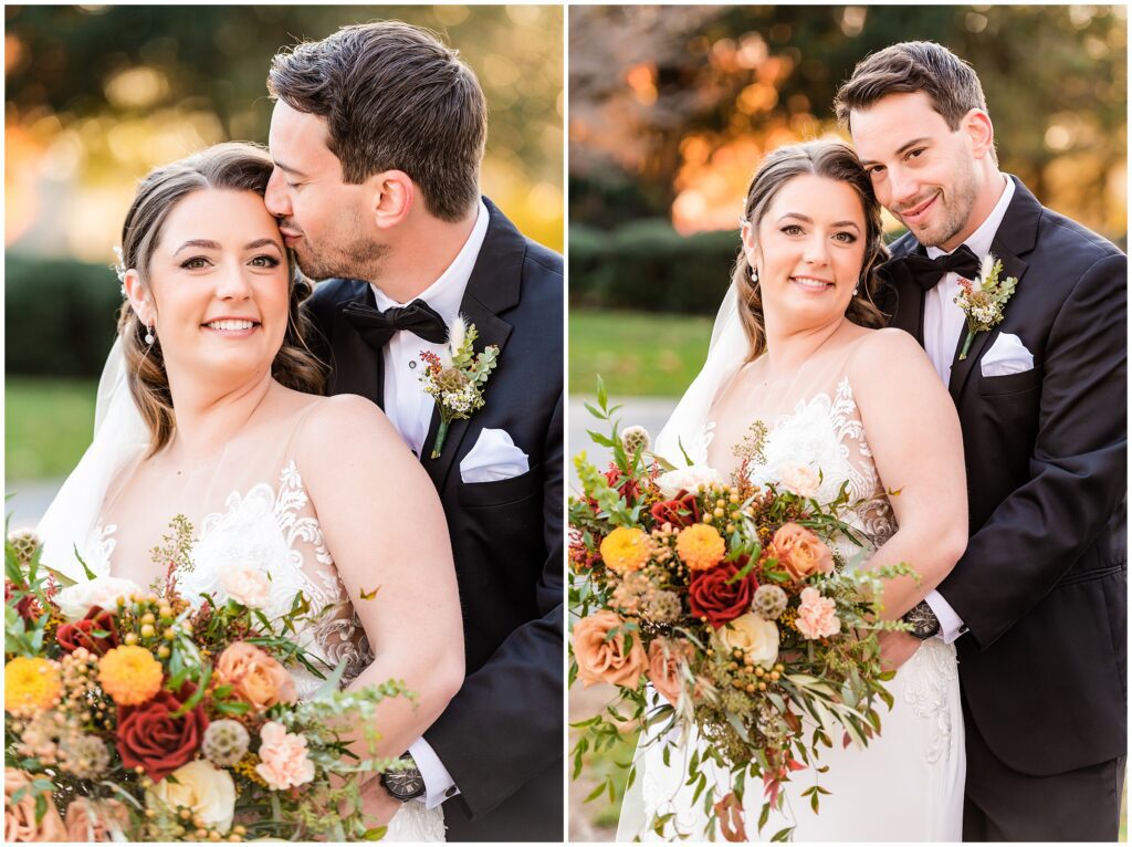 Fall Wedding day portraits of the bride and groom