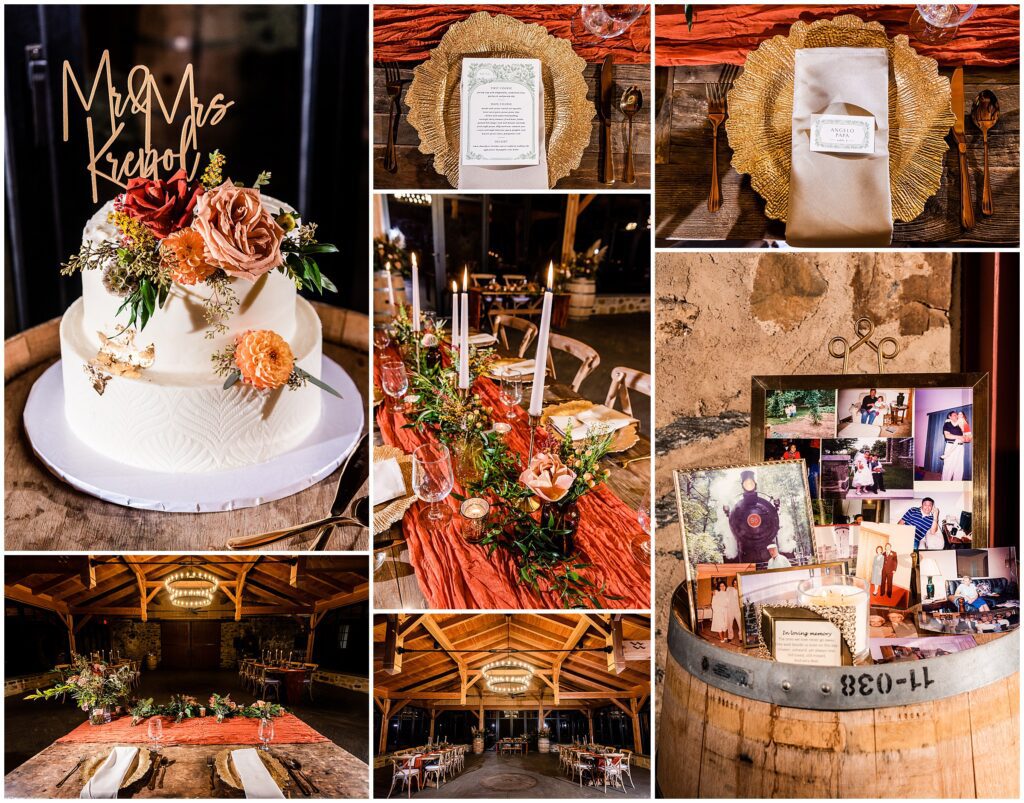 Fall Wedding reception details with a hint of rust and gold