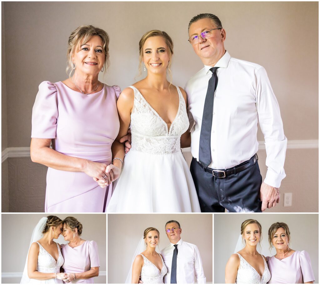 Bride with family members before wedding