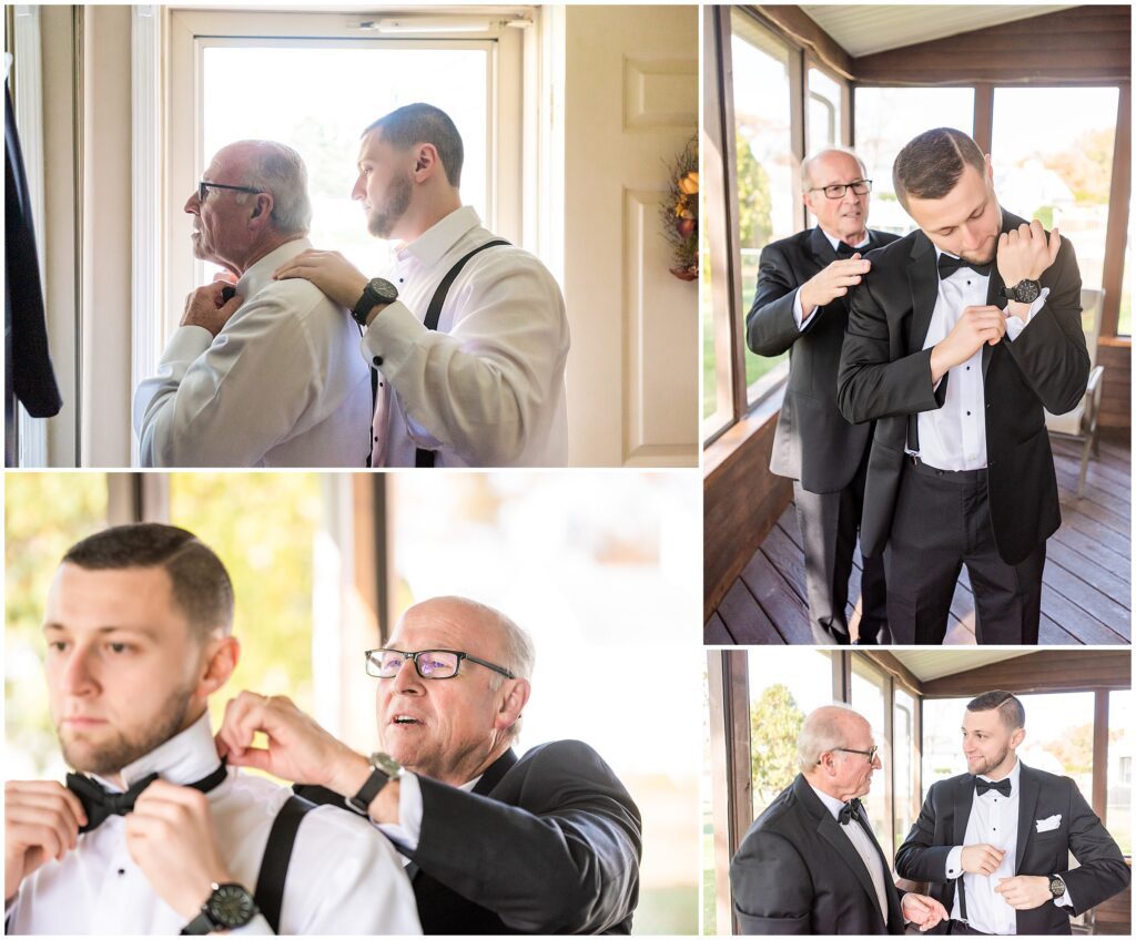 Groom gets ready with his father on his wedding day