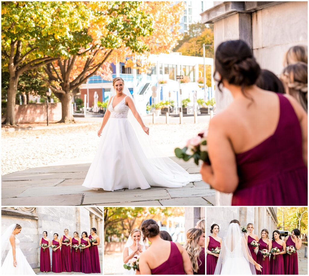 Bride has a first look with her bridesmaids