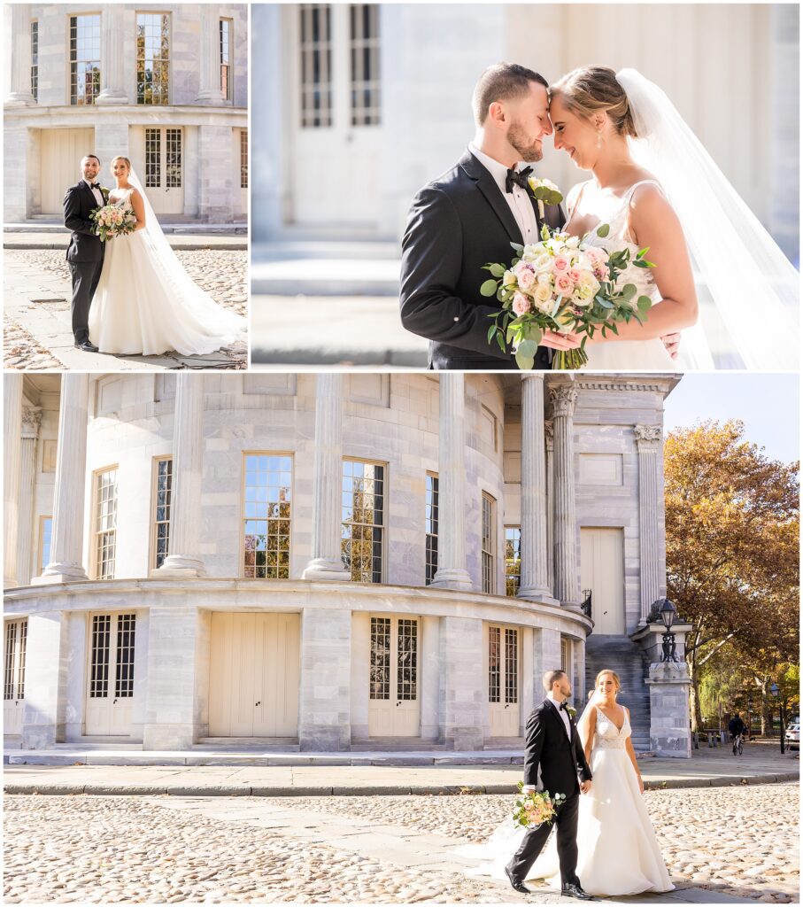 Portraits of Bride and Groom at Philadelphia's Merchant Exchange Building