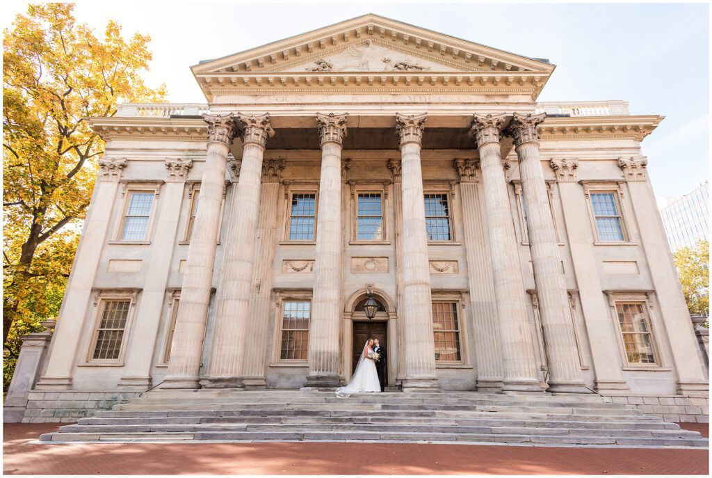 portrait of Bride and Groom in Philadelphia's Old City