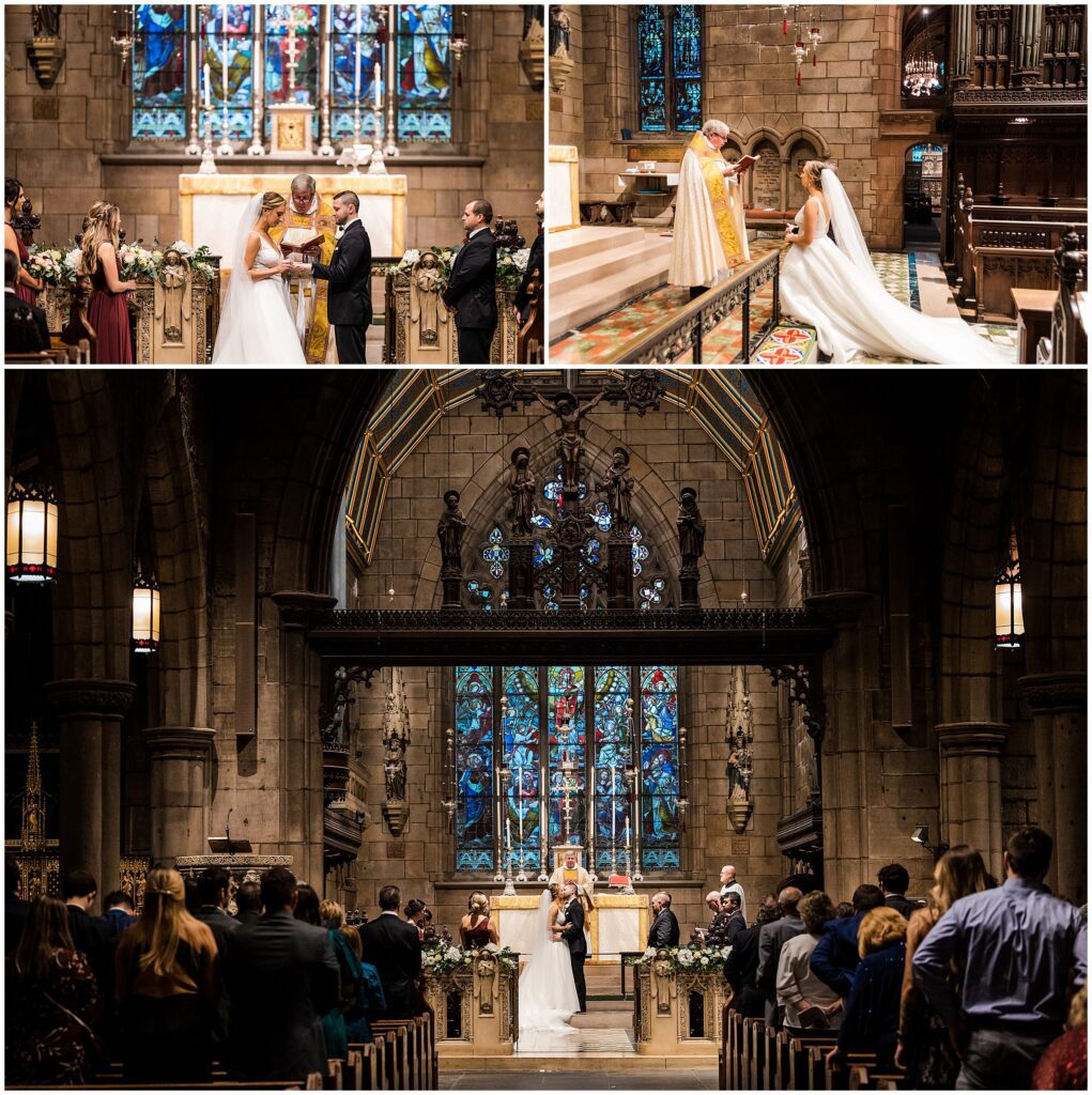 ring exchange and first kiss in wedding ceremony at St. Mark's 