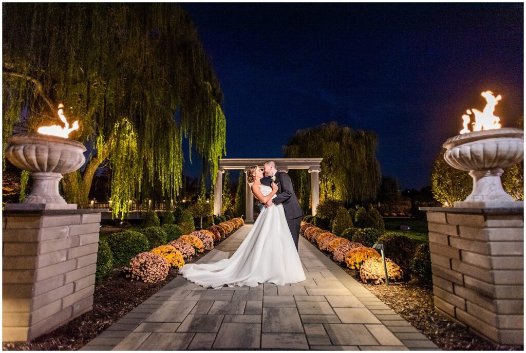 Nighttime wedding portrait at Mansion on Main
