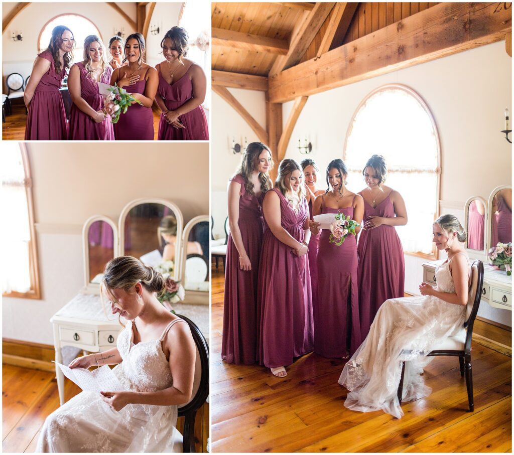 Wedding party reacts and reads groom's note to his bride on wedding morning