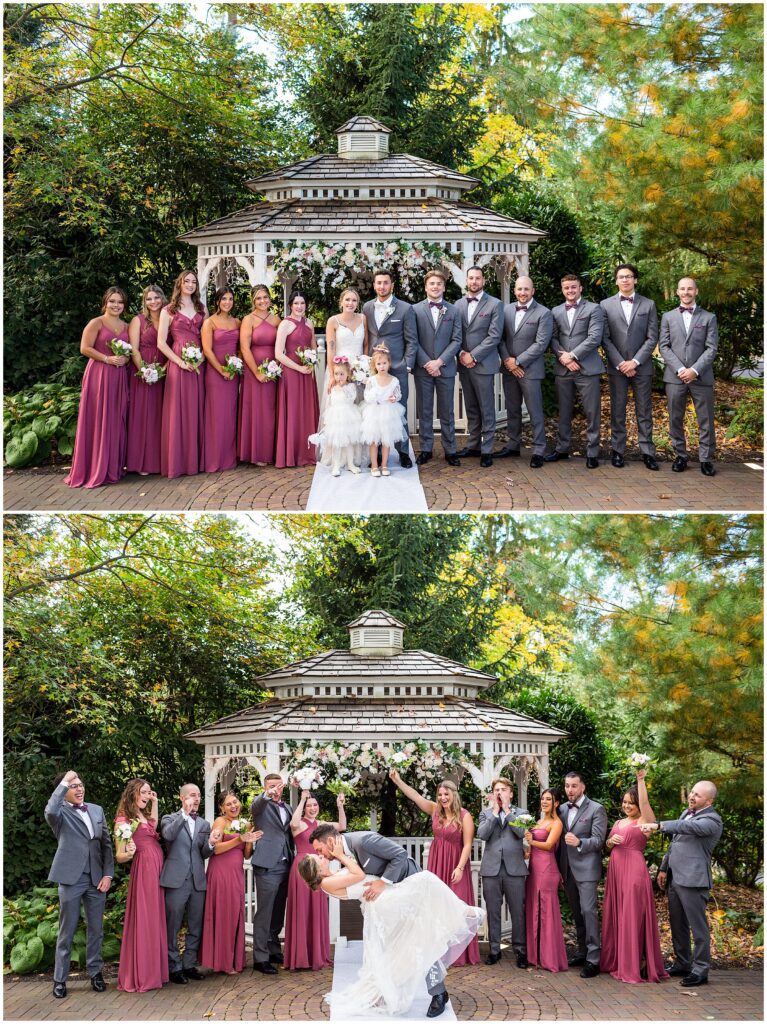 Wedding party and newlyweds celebrate after Meredith Manor wedding ceremony