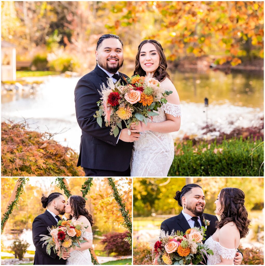Couples portrait on their fall wedding day 
