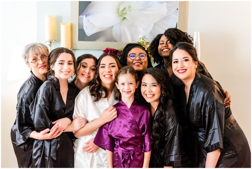 Bride and her wedding party in robes