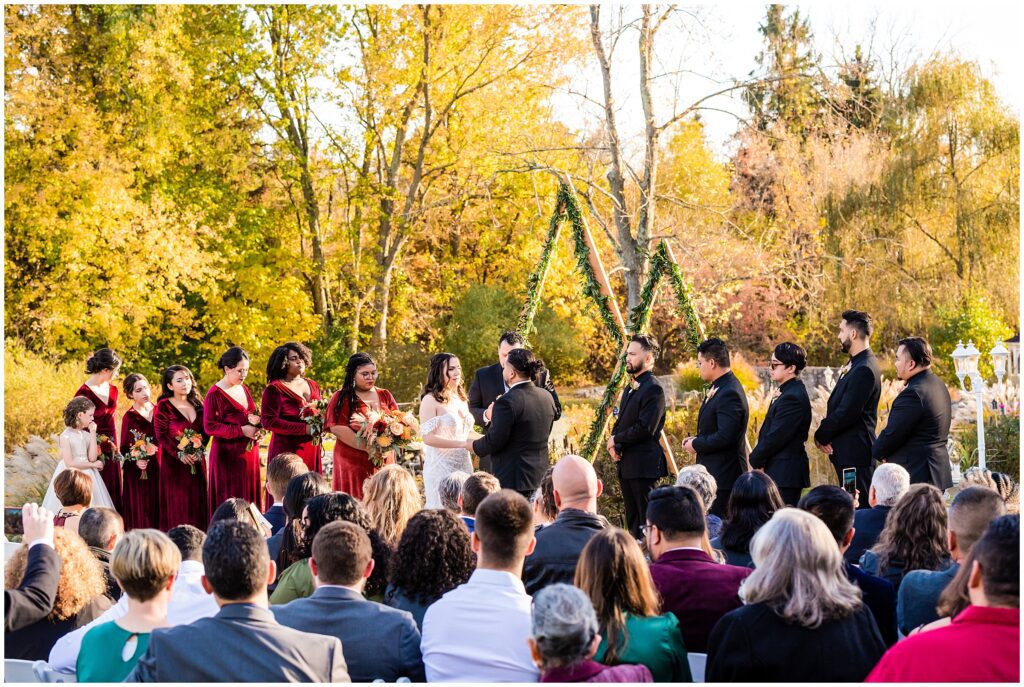 fall wedding ceremony outside at Prophecy Creek