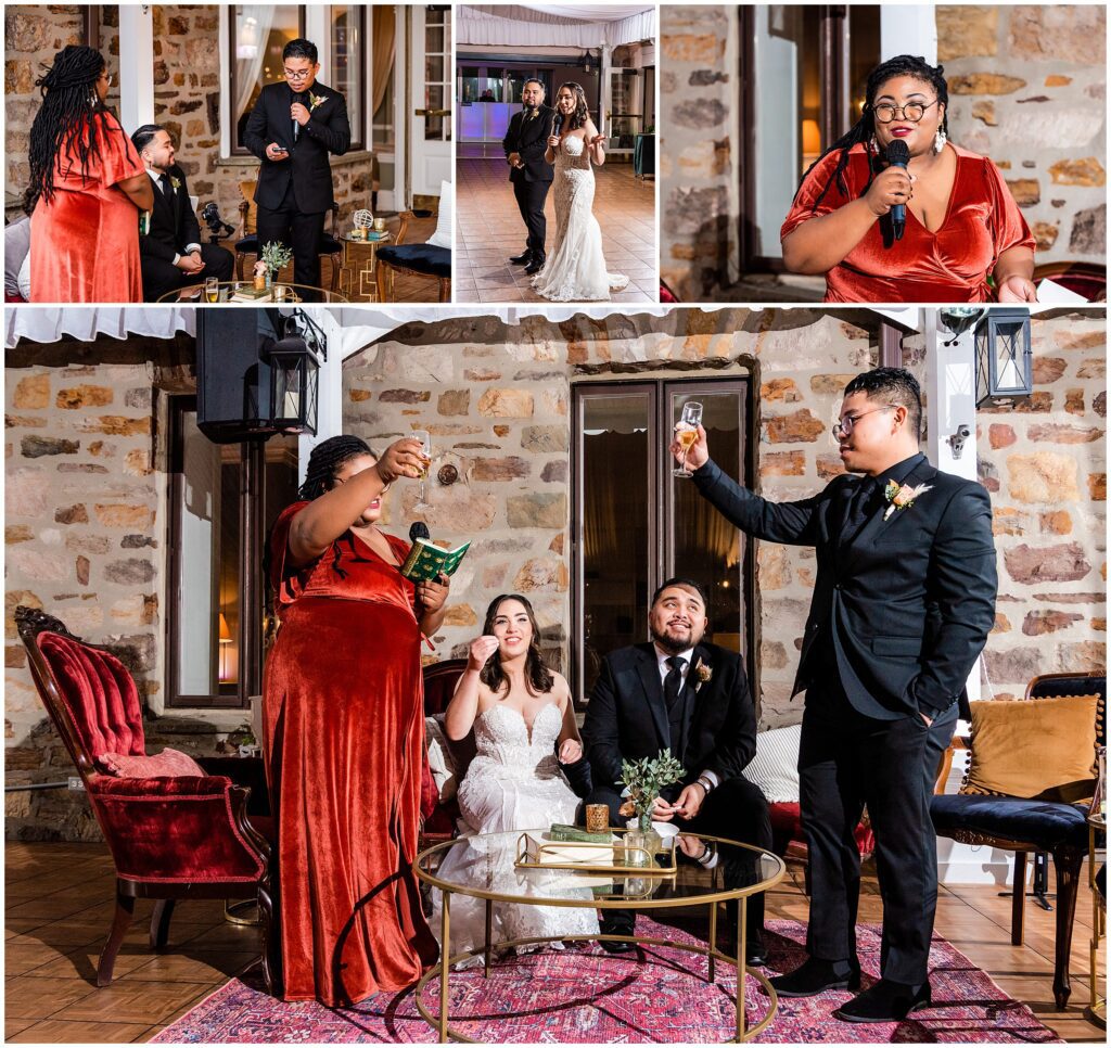 toasts during wedding reception at Prophecy Creek