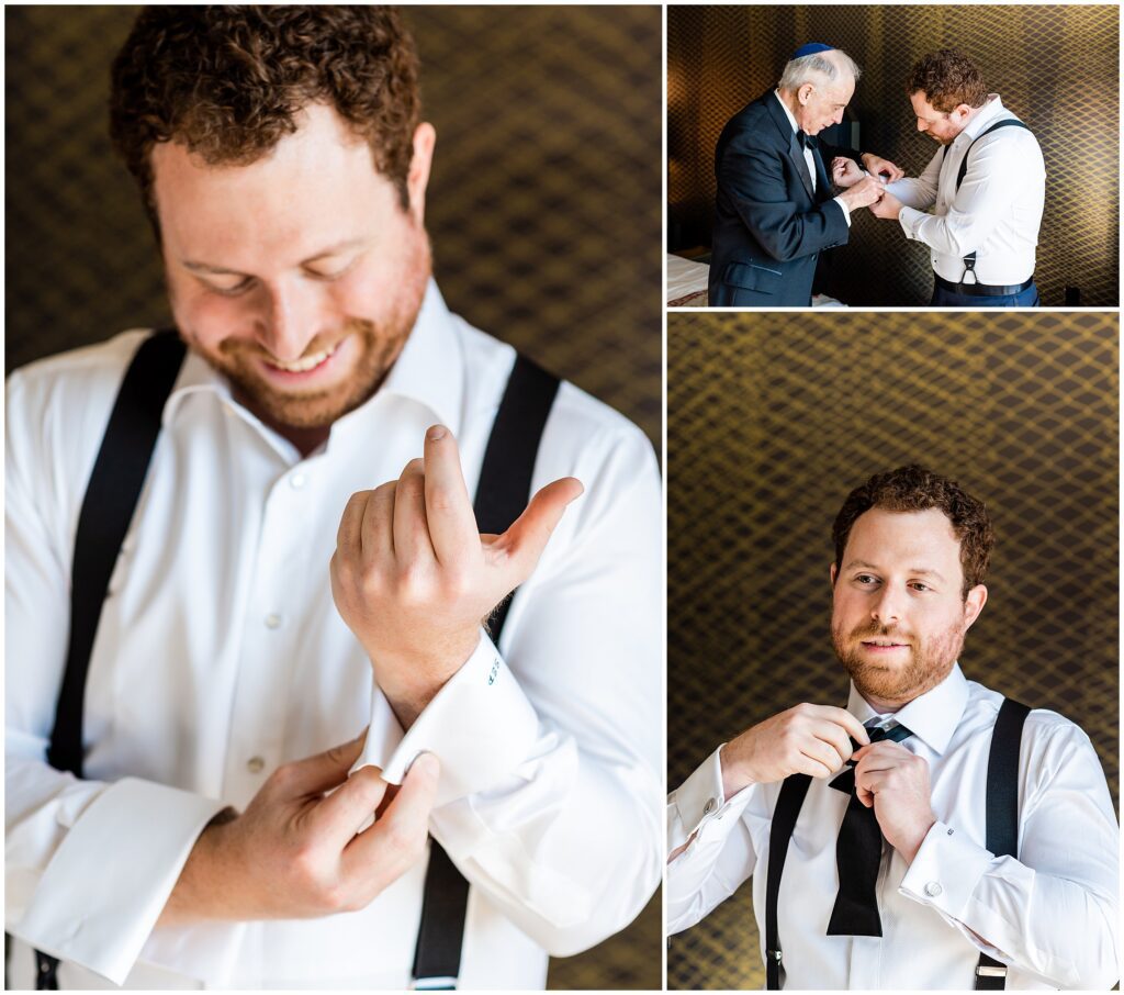 Groom gets ready for his wedding with his father