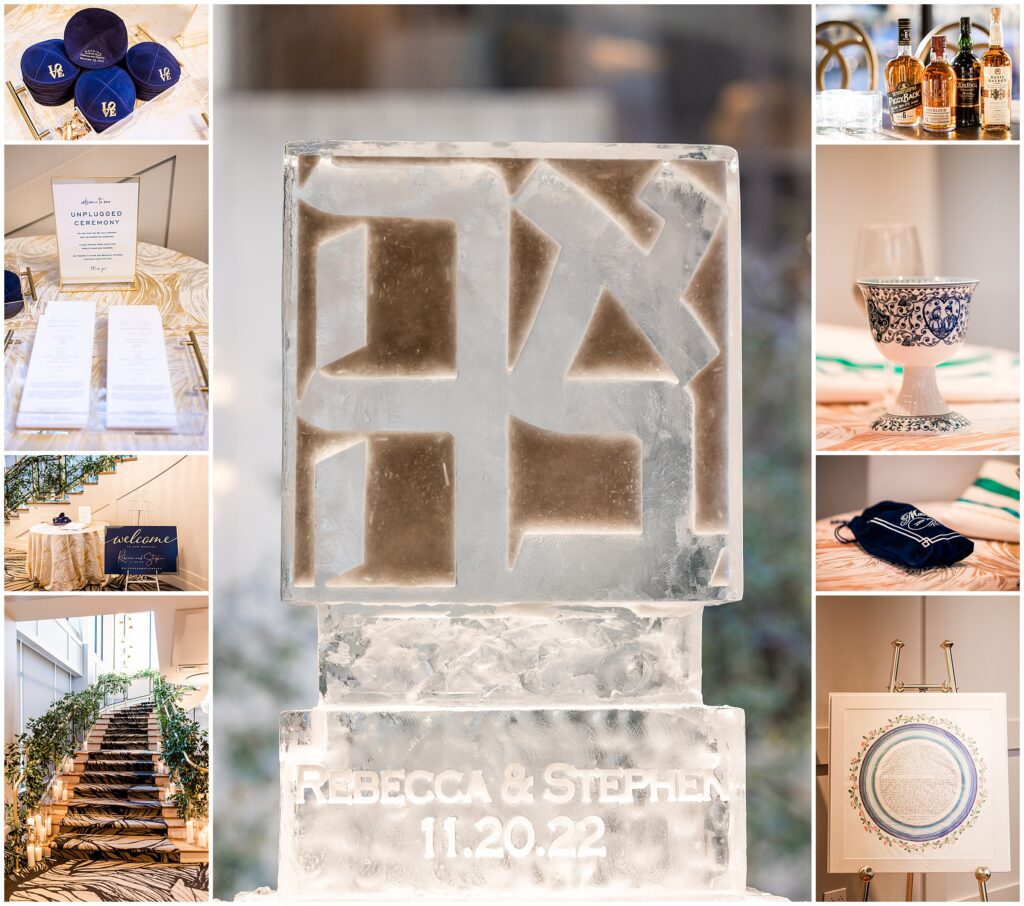 ceremony details for Jewish Wedding, including Ketubah and custom Kippahs