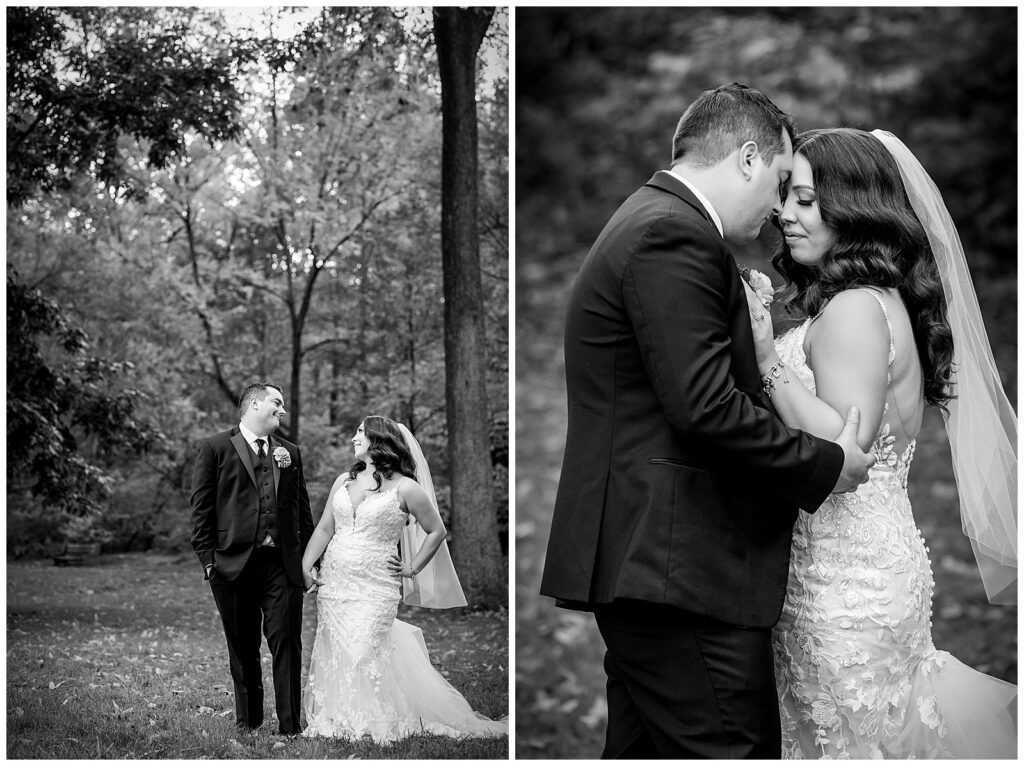 Black and white wedding portrait collage of bride and groom in Pennypack Park | Ashley Gerrity Photography