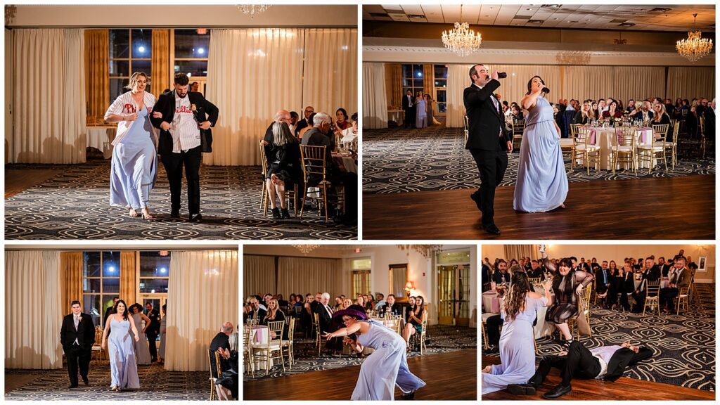Wedding party entrances and skits during wedding reception at Philadelphia Ballroom | Ashley Gerrity Photography