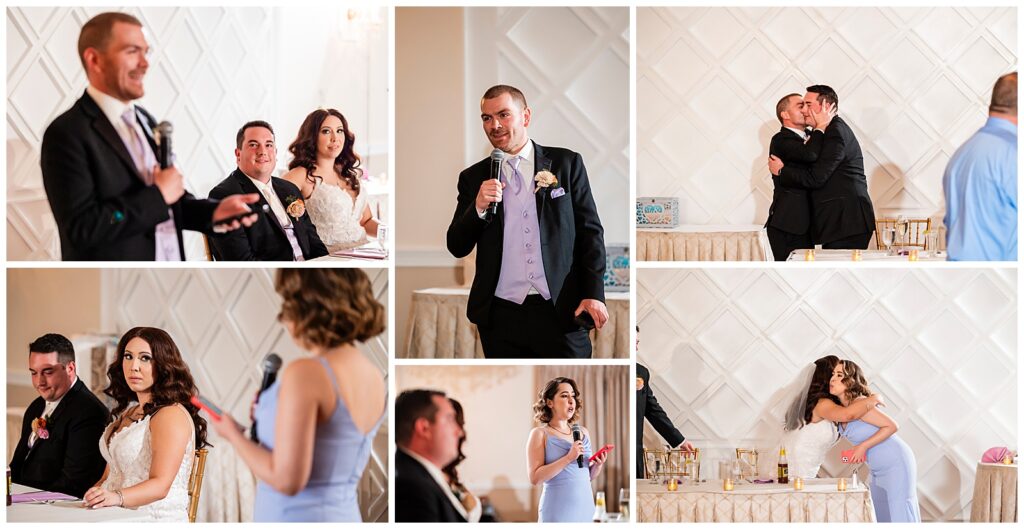 Collage of speeches and toasts from best man and maid of honor during wedding at Philadelphia Ballroom | Ashley Gerrity Photography