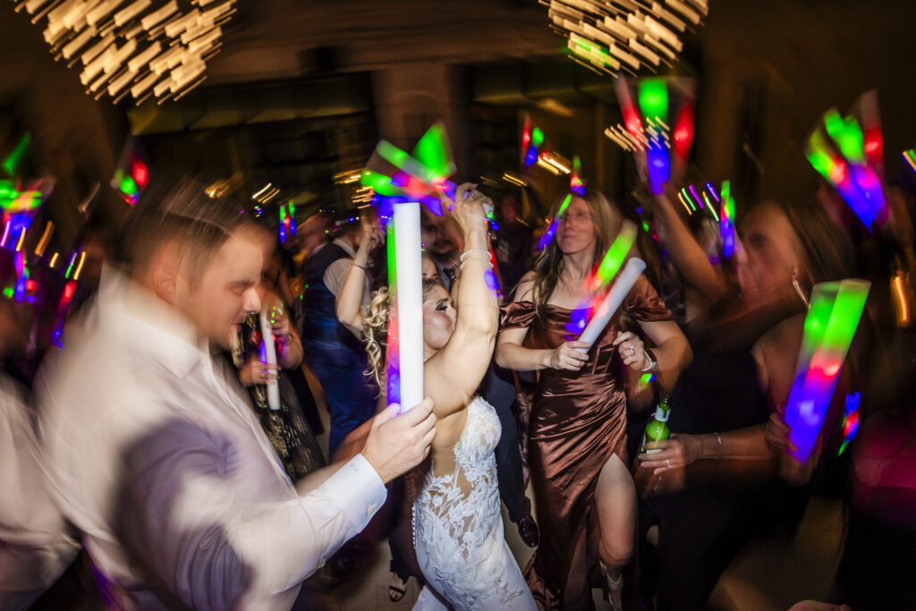Wild dancefloor with blur of neon lights